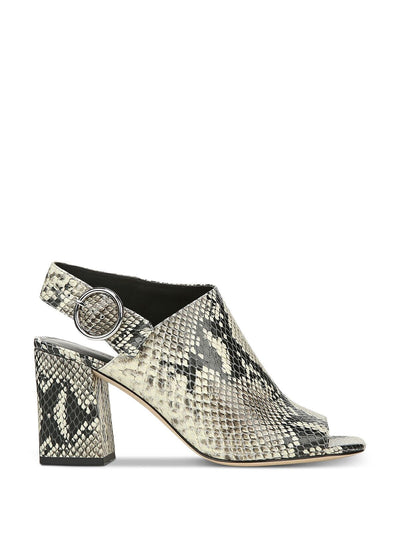 VIA SPIGA Womens Beige Snake Print Asymmetrical Padded Adjustable Elma Square Toe Block Heel Buckle Leather Slingback Sandal 7.5 M