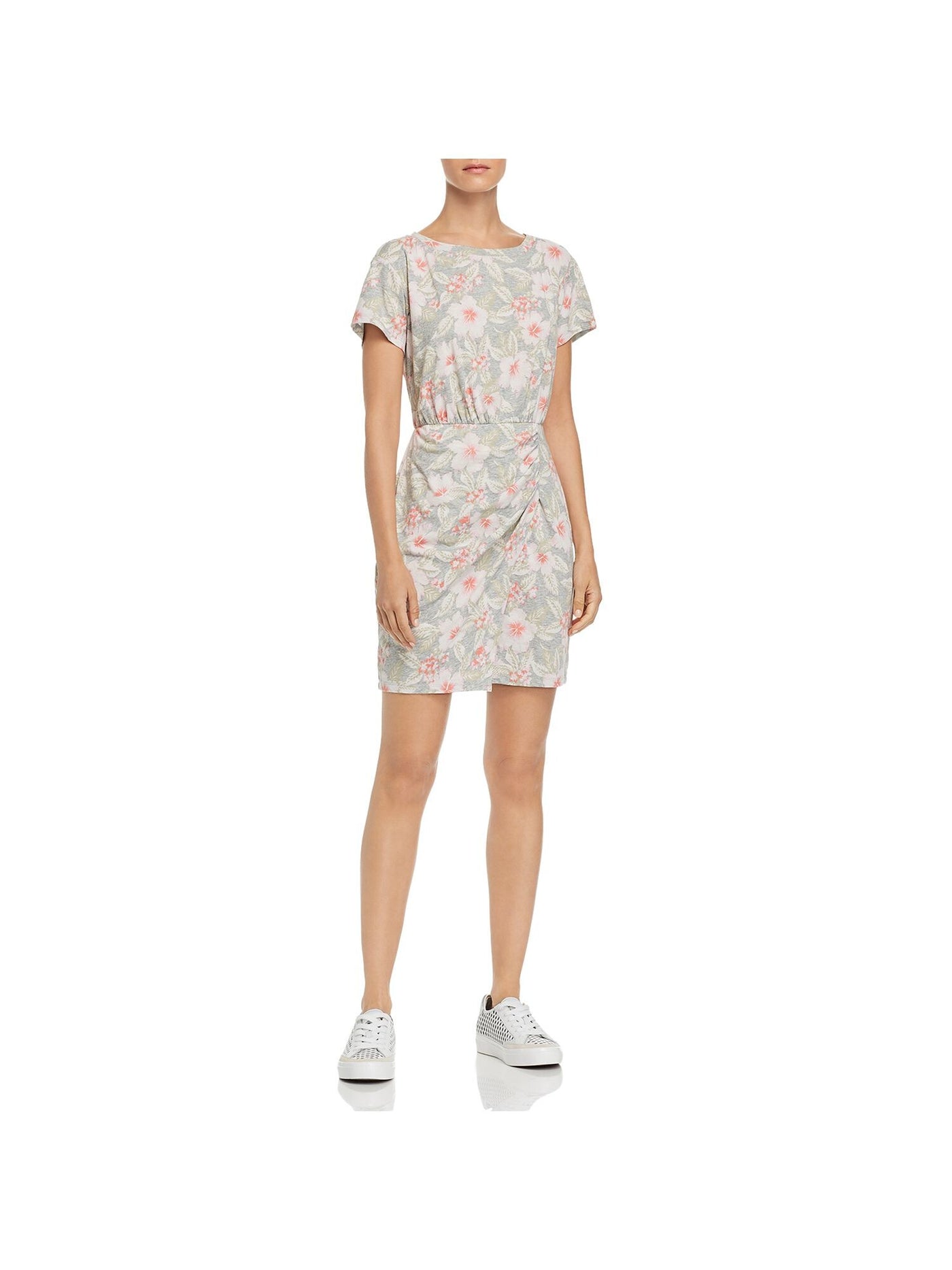 REBECCA TAYLOR Womens Gray Floral Short Sleeve Crew Neck Short Sheath Dress XS