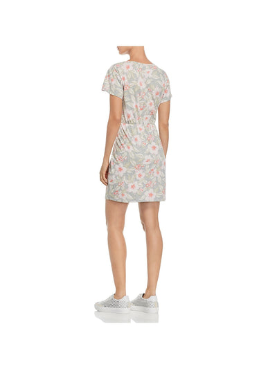 REBECCA TAYLOR Womens Gray Floral Short Sleeve Crew Neck Short Sheath Dress XS