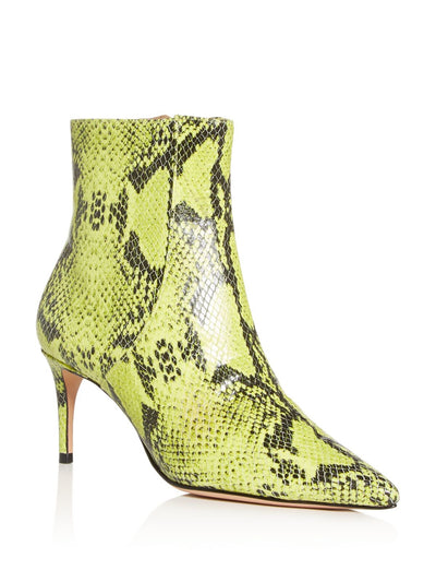 SCHUTZ Womens Yellow Snake Print Padded Bette Pointed Toe Kitten Heel Zip-Up Leather Booties 10 B