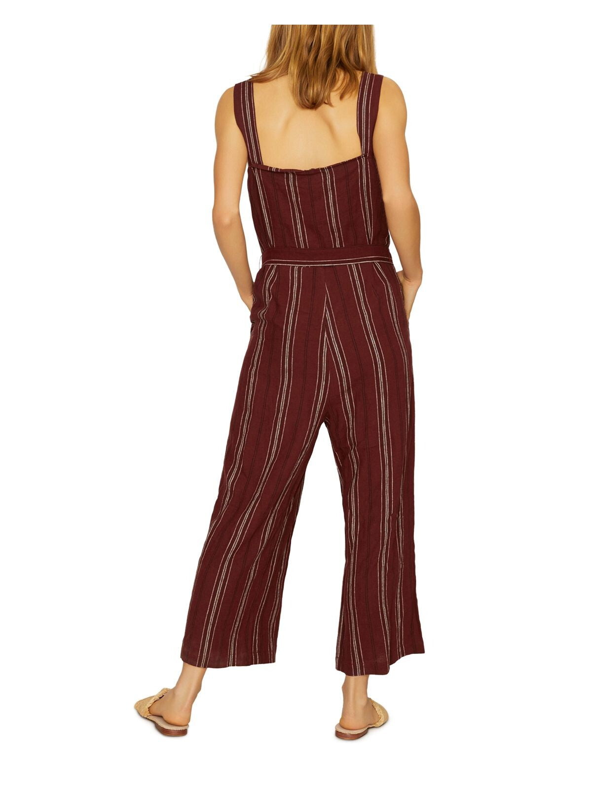 SANCTUARY Womens Maroon Striped Sleeveless V Neck Wide Leg Jumpsuit XXL