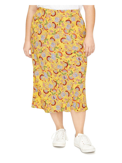 SANCTUARY Womens Gold Floral Midi A-Line Skirt Plus 3X