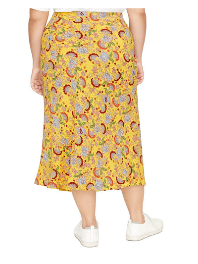 SANCTUARY Womens Gold Floral Midi A-Line Skirt Plus 3X