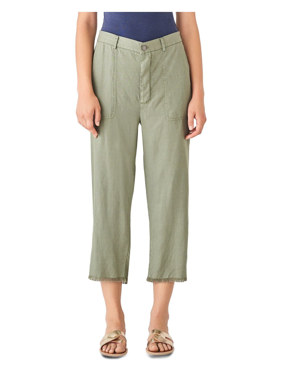 DL1961 Womens Green Pocketed Frayed Button Fly Drawstring Back Crop Straight leg Pants XS