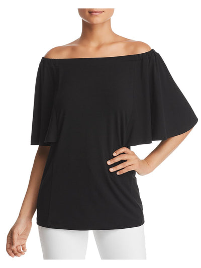 LE GALI Womens Black Short Sleeve Boat Neck Top S