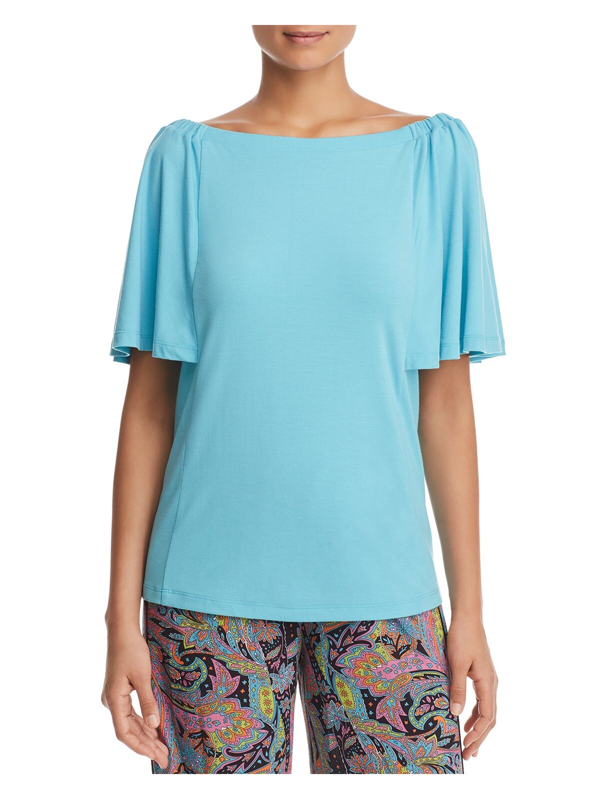 LE GALI Womens Aqua Short Sleeve Boat Neck Top M