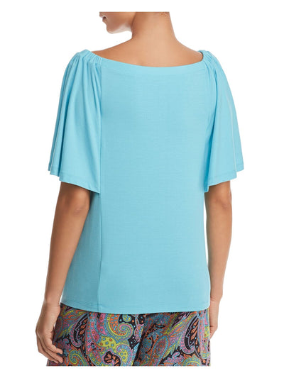 LE GALI Womens Aqua Short Sleeve Boat Neck Top M