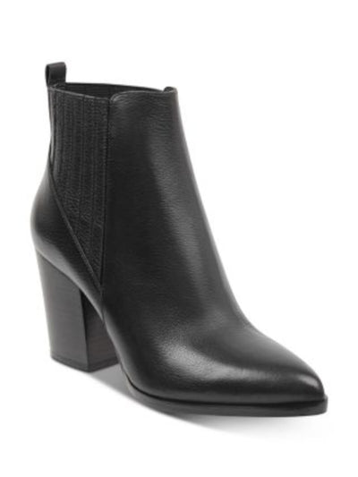 MARC FISHER Womens Black Heel Pull-Tab Goring Padded Alva Pointed Toe Stacked Heel Slip On Leather Booties 5.5 M
