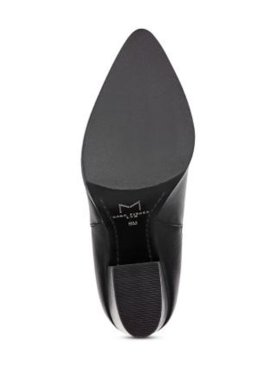 MARC FISHER LTD Womens Black Heel Pull-Tab Goring Padded Alva Pointed Toe Stacked Heel Slip On Leather Booties M
