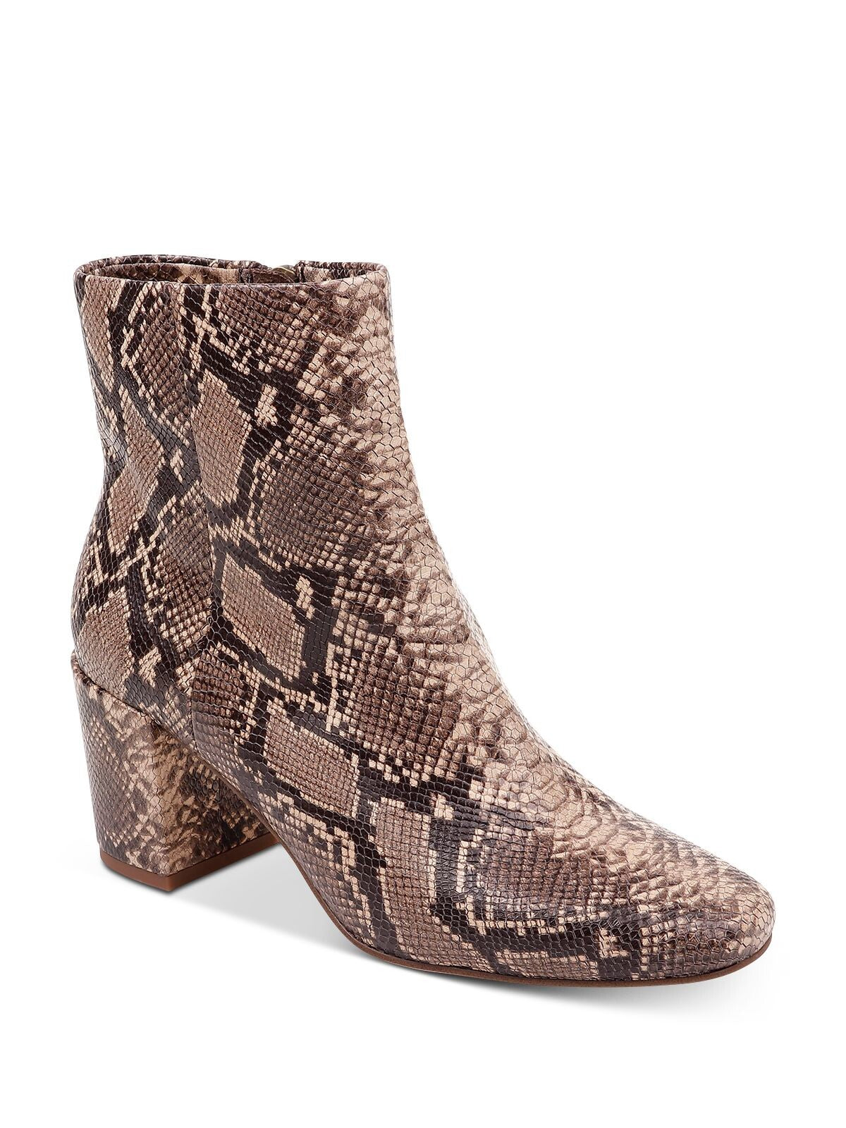 SPLENDID Womens Beige Snake Print Padded Heather 3 Round Toe Block Heel Zip-Up Leather Booties 8.5