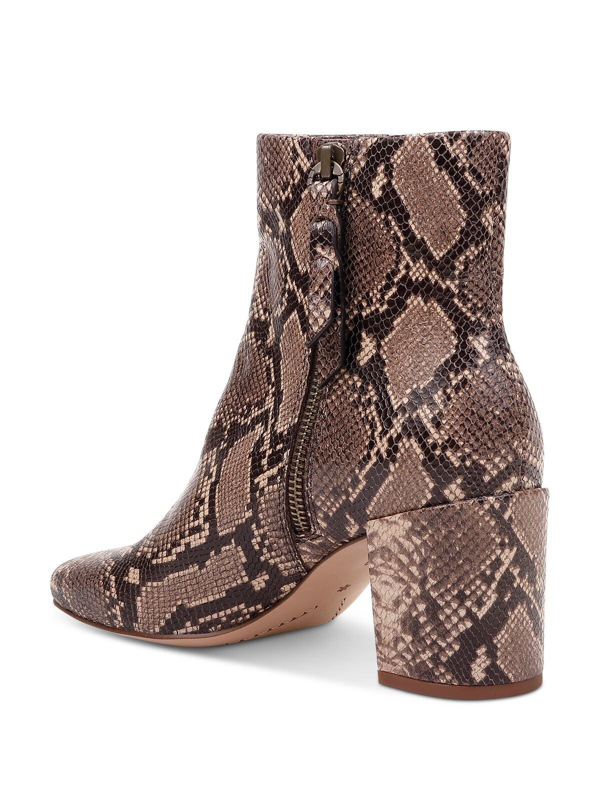 SPLENDID Womens Beige Snake Print Padded Heather 3 Round Toe Block Heel Zip-Up Leather Booties 8.5