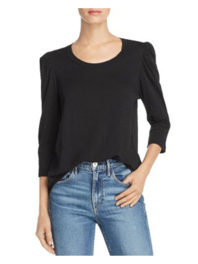 VELVET BY GRAHAM & SPENCER Womens Black 3/4 Sleeve Scoop Neck Top S