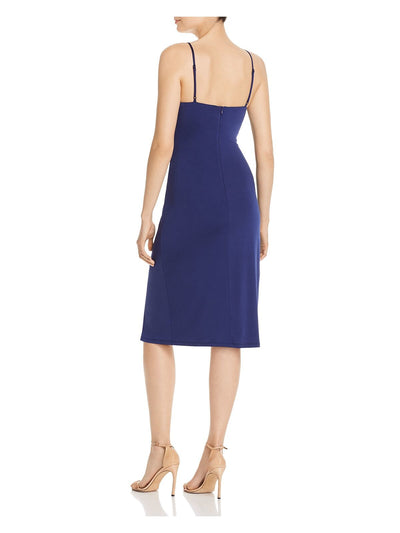 BLACK HALO Womens Navy Slitted Spaghetti Strap V Neck Above The Knee Cocktail Sheath Dress 12