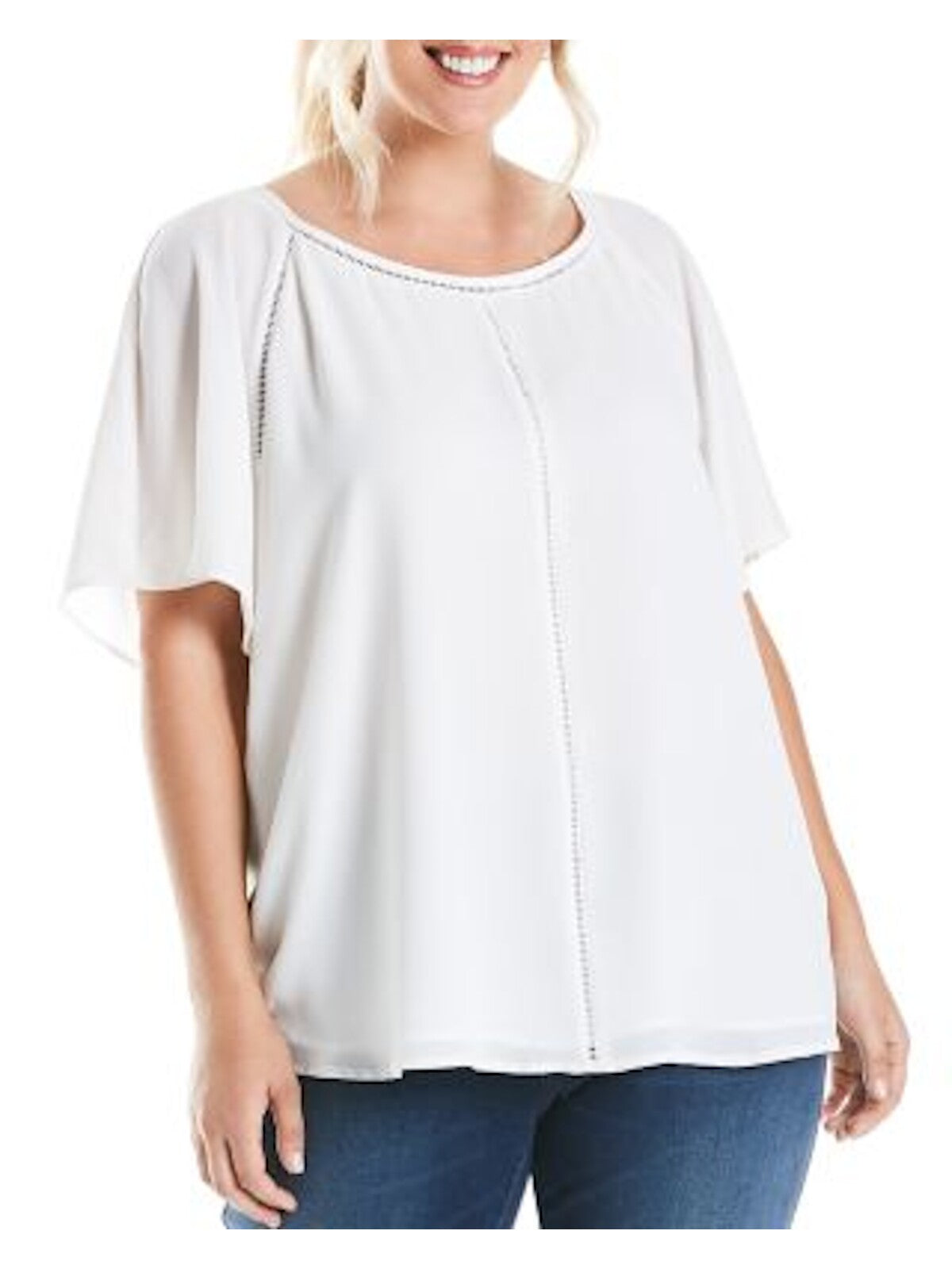 ESTELLE Womens Jewel Neck Blouse