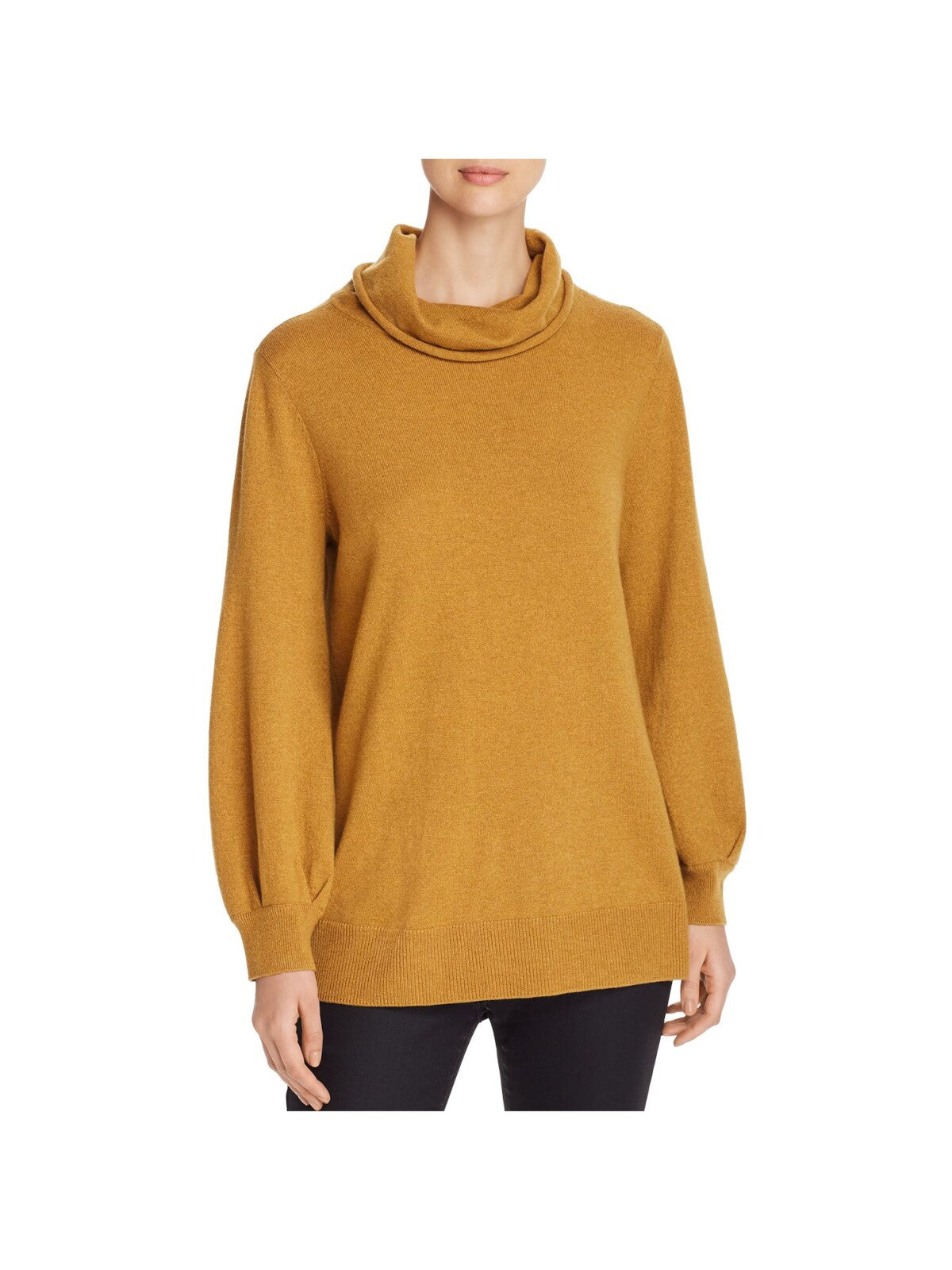 EILEEN FISHER Womens Gold Merino Blend Ribbed Cuffed Long Sleeve Turtle Neck Wear To Work Top XXS