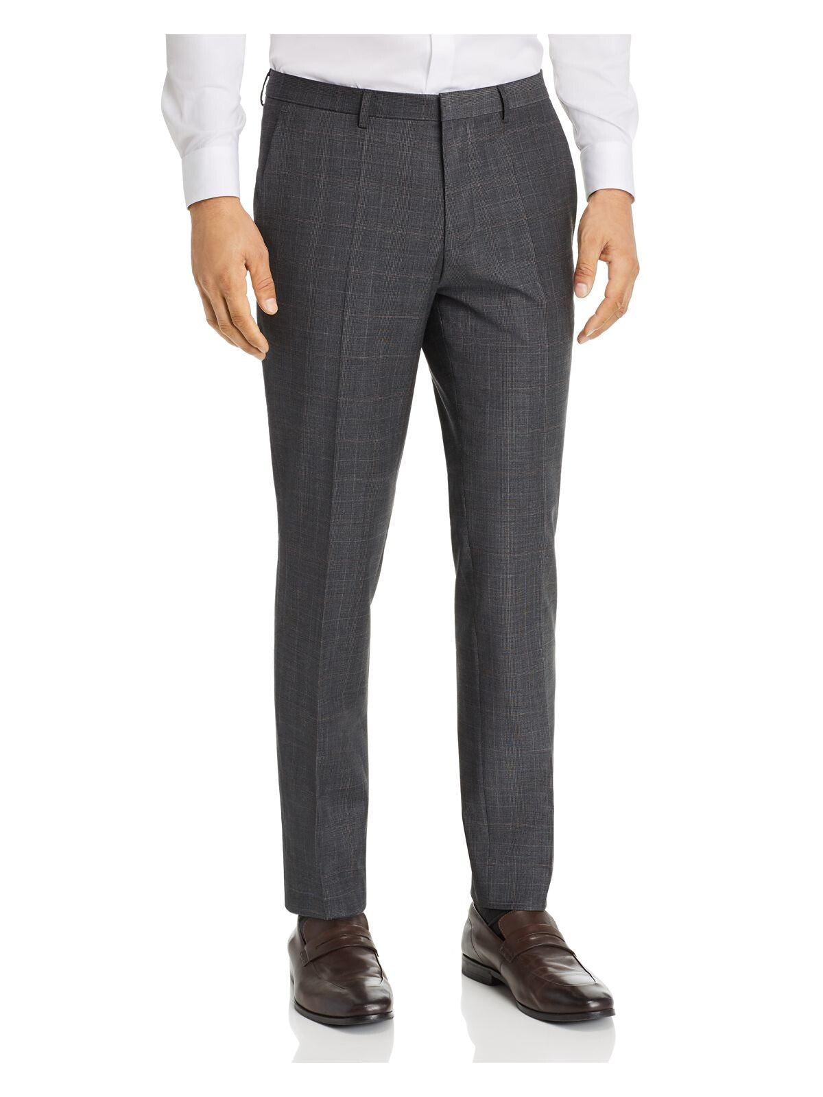 HUGO BOSS Mens Hesten Glen Gray Flat Front, Plaid Extra Slim Fit Wool Blend Suit Separate 34R