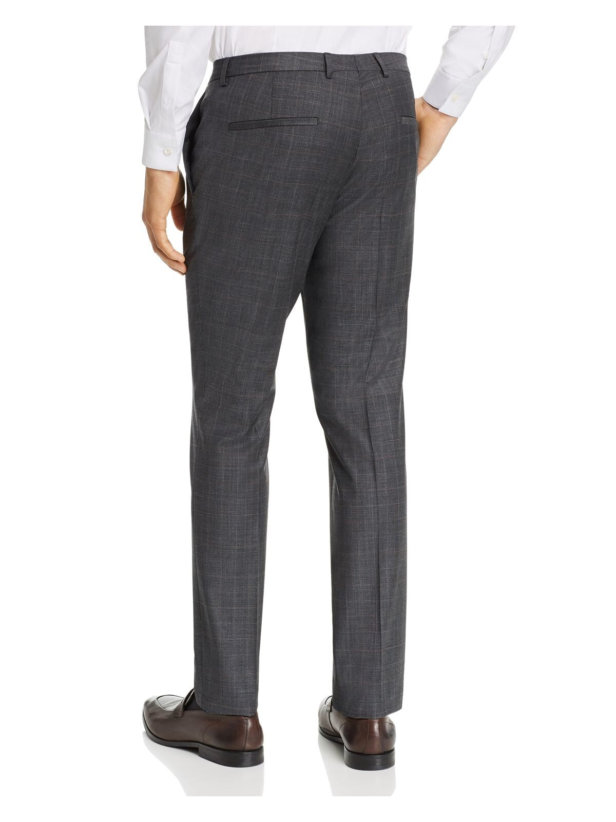 HUGO BOSS Mens Hesten Glen Gray Flat Front, Plaid Extra Slim Fit Wool Blend Suit Separate 34R