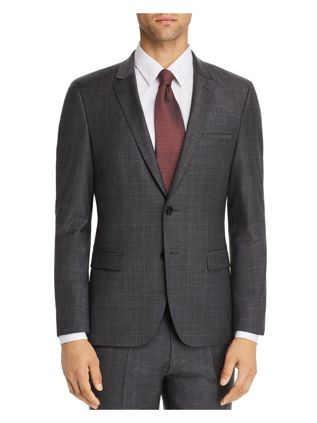 HUGO BOSS Mens Gray Single Breasted, Windowpane Plaid Slim Fit Stretch Blazer 38S