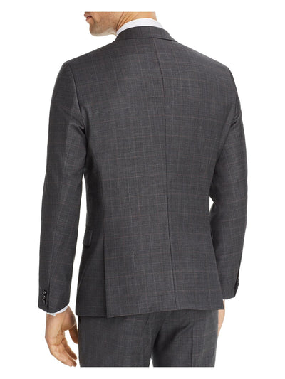 HUGO BOSS Mens Gray Single Breasted, Windowpane Plaid Slim Fit Stretch Blazer 36S