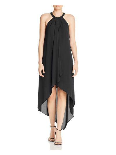 BCBG MAXAZRIA Womens Black Pleated Draped Sleeveless Halter Midi Evening Hi-Lo Dress S