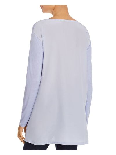 EILEEN FISHER Womens Purple Cotton Slitted Jersey Long Sleeve Jewel Neck Tunic Top S