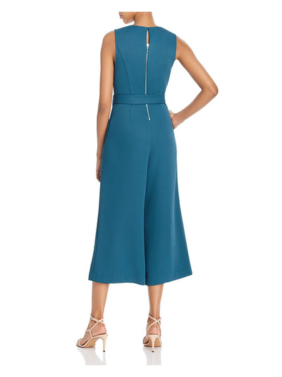 JOIE Womens Teal Belted Sleeveless V Neck Wide Leg Jumpsuit 2