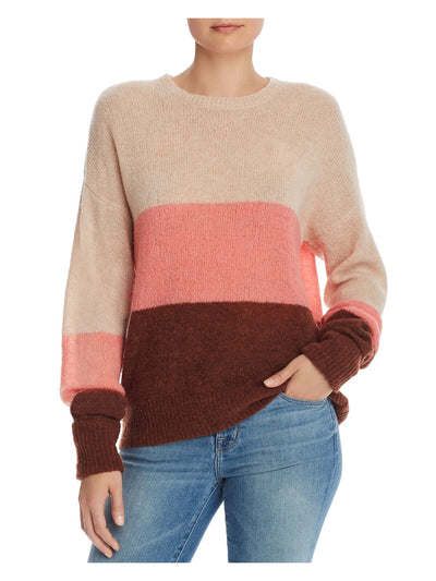 JOIE Womens Beige Ribbed Color Block Long Sleeve Crew Neck Sweater XS