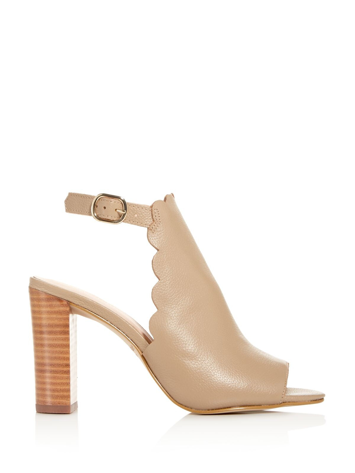 KATE SPADE NEW YORK Womens Pale Taupe Beige Scalloped Ankle Strap Olivia Open Toe Stacked Heel Buckle Leather Dress Sandals Shoes M