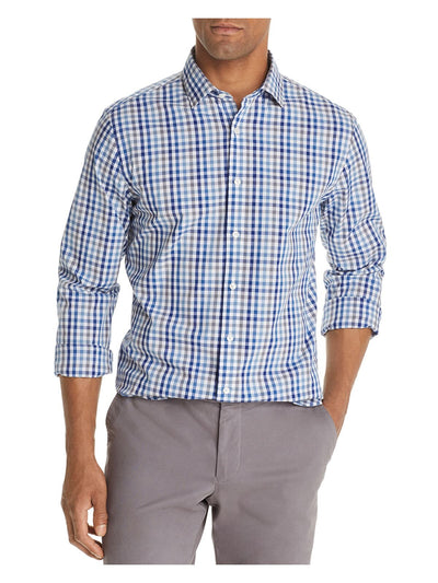 The Mens store Mens Blue Gingham Long Sleeve Classic Fit Button Down Casual Shirt 2XL