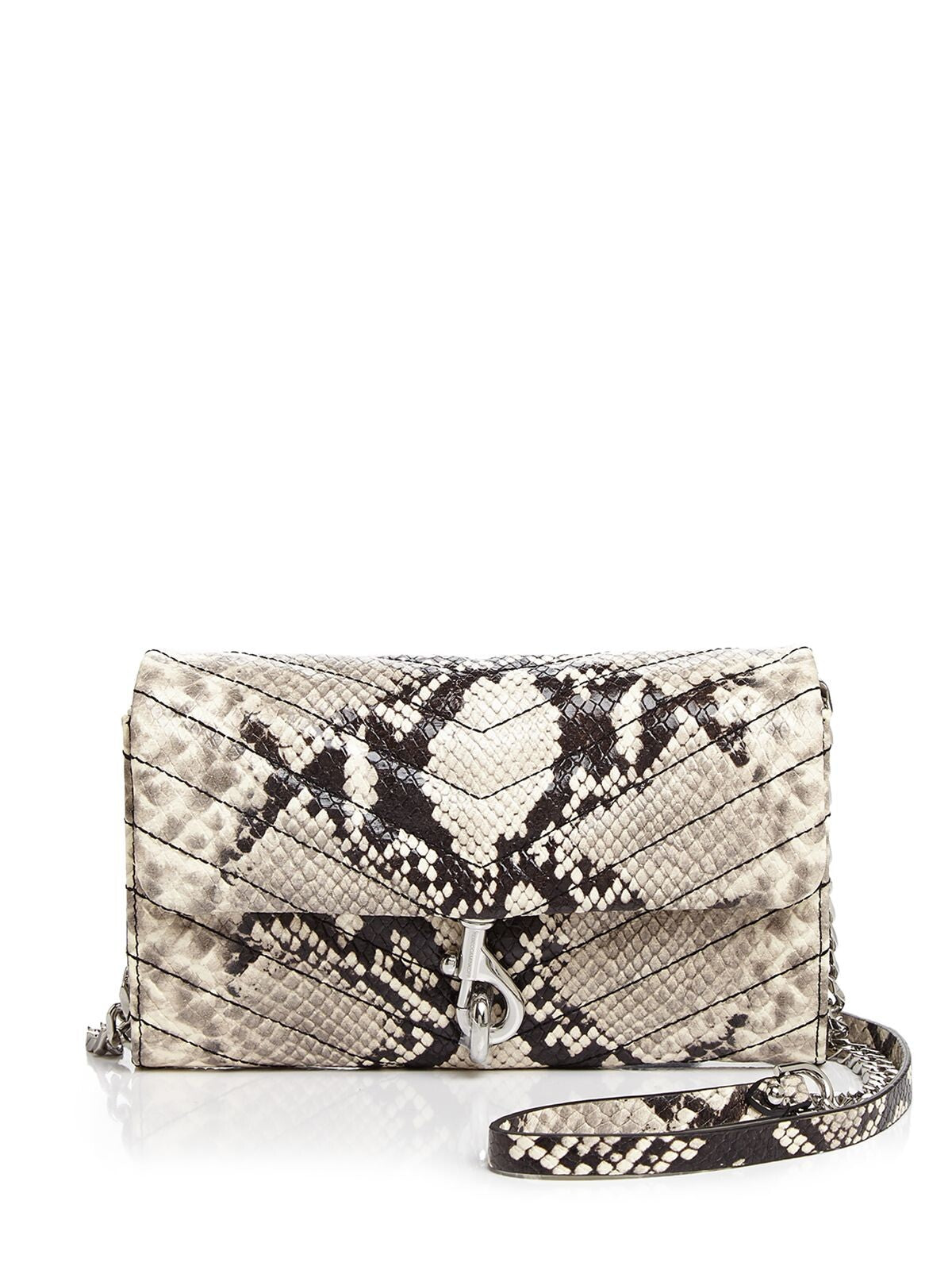 REBECCA MINKOFF Women's Beige Snake Print Faux Leather Chain Strap Crossbody Wallet