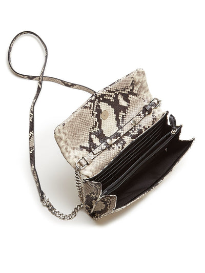 REBECCA MINKOFF Women's Beige Snake Print Faux Leather Chain Strap Crossbody Wallet