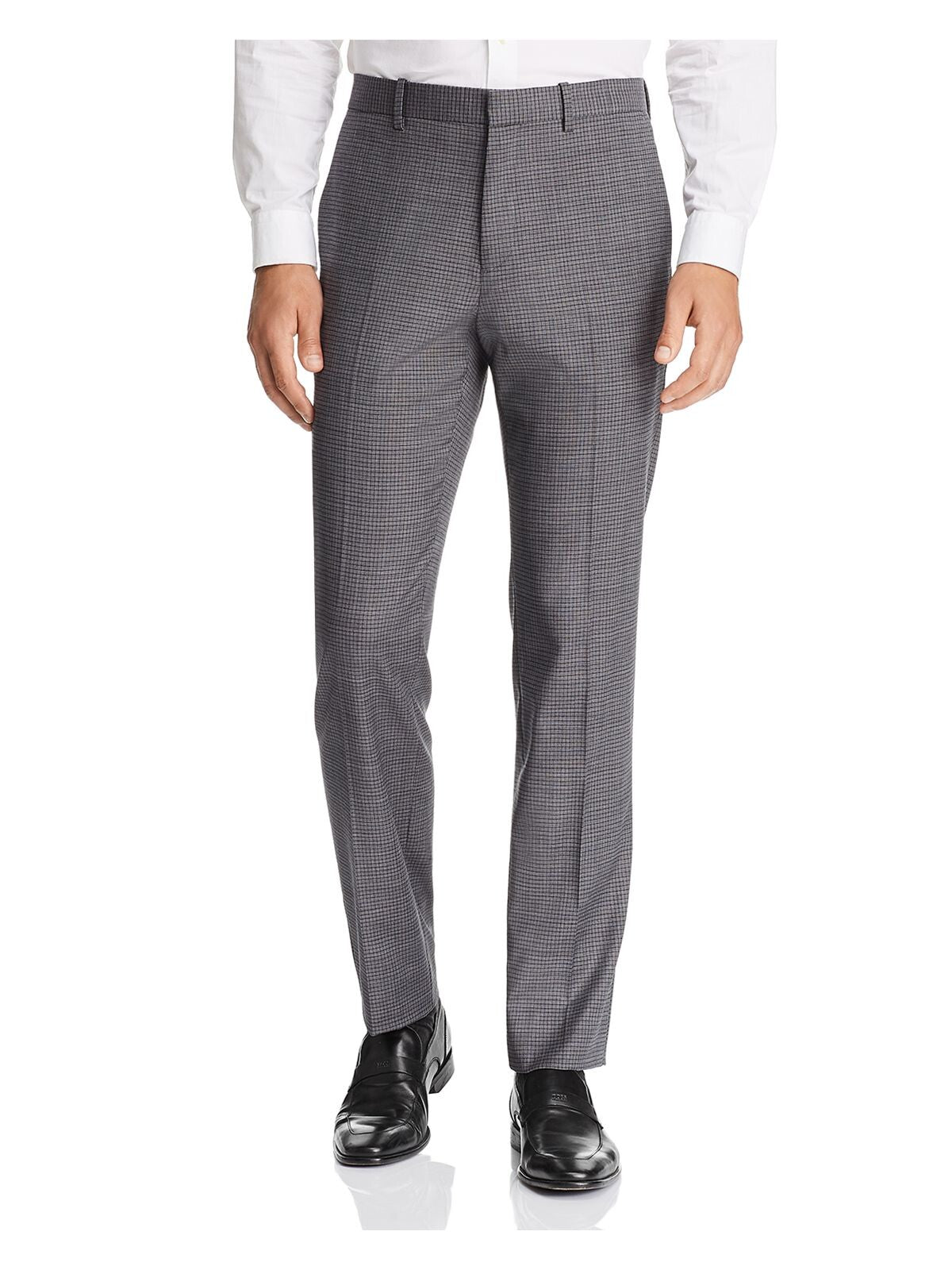 THEORY Mens Gray Flat Front, Straight Leg Check Slim Fit Pants 38