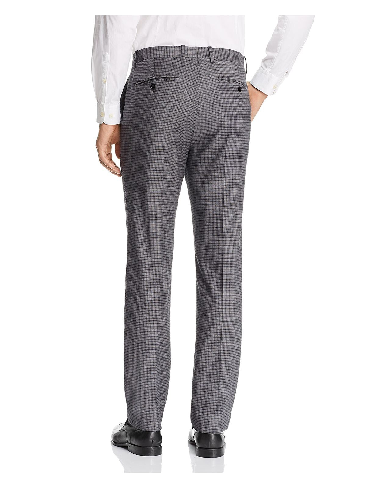 THEORY Mens Gray Flat Front, Straight Leg Check Slim Fit Pants 38