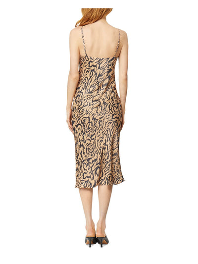 HABITUAL Womens Beige Animal Print Spaghetti Strap V Neck Midi Body Con Dress S