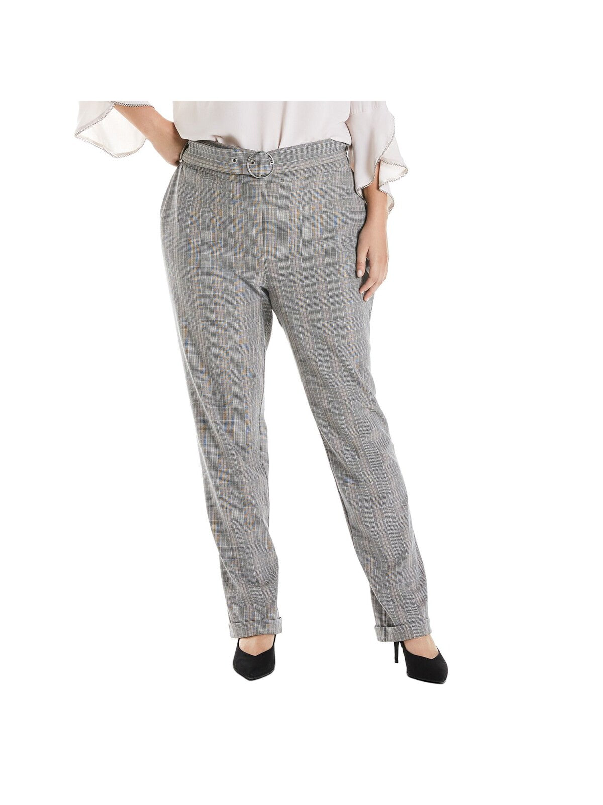 ESTELLE Womens Zippered Pocketed Belted Ankle Wear To Work Straight leg Pants