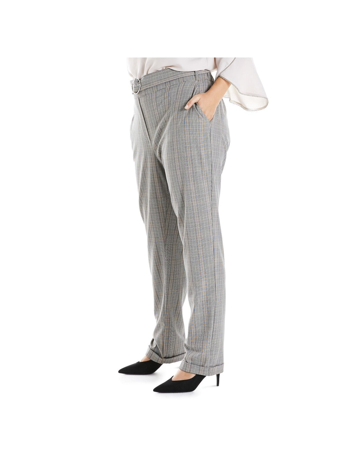 ESTELLE Womens Gray Zippered Pocketed Belted Ankle Wear To Work Straight leg Pants Plus 3X