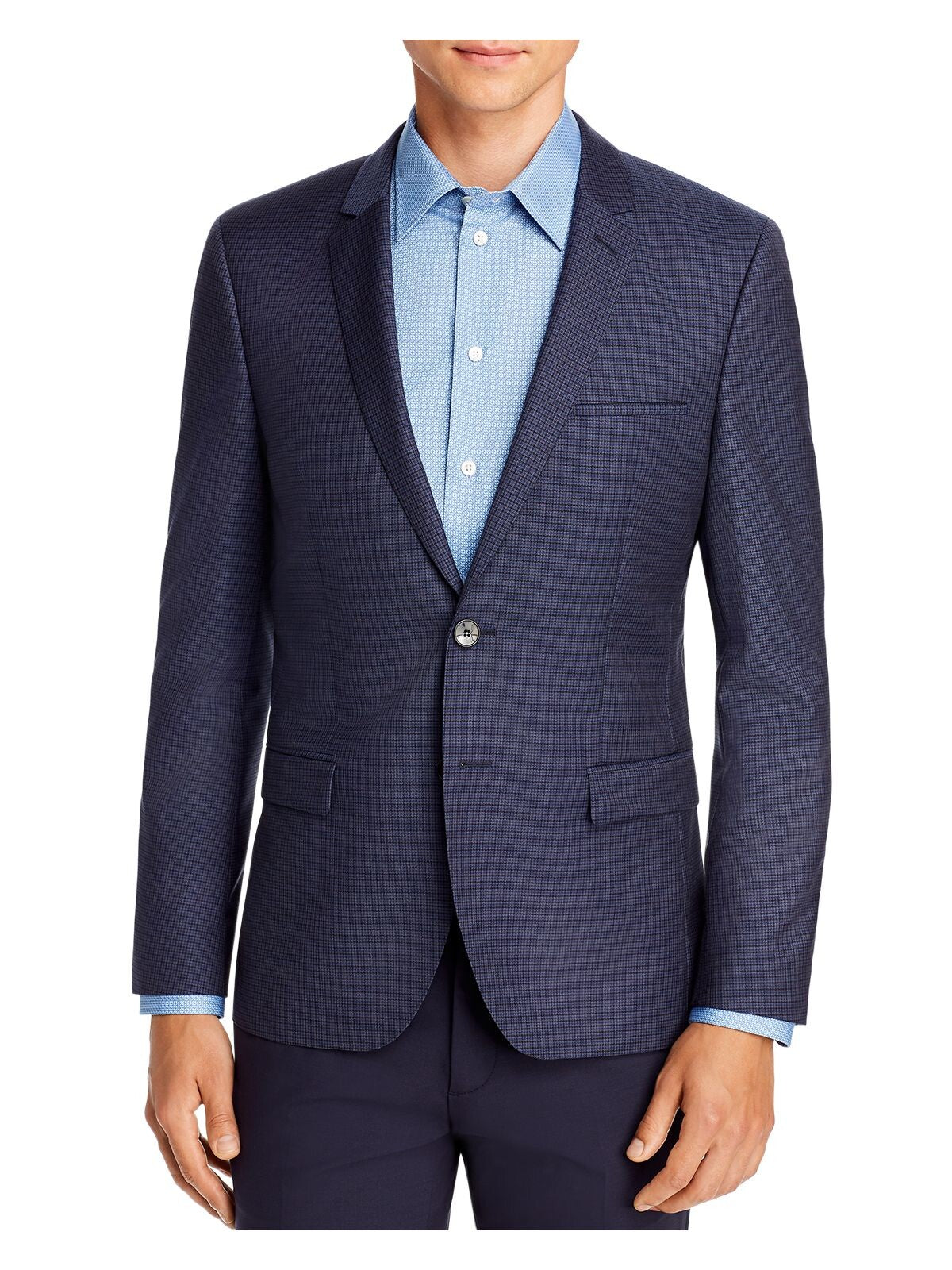 HUGO BOSS Mens Navy Single Breasted, Multi-Check Blazer Jacket 38R