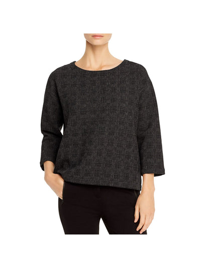 EILEEN FISHER Womens Black 3/4 Sleeve Jewel Neck Sweater M