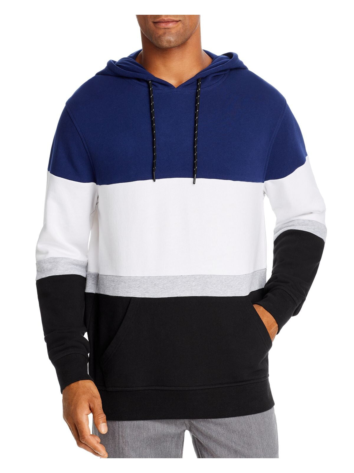 Pacific and Park Mens Navy Color Block Classic Fit Draw String Hoodie S