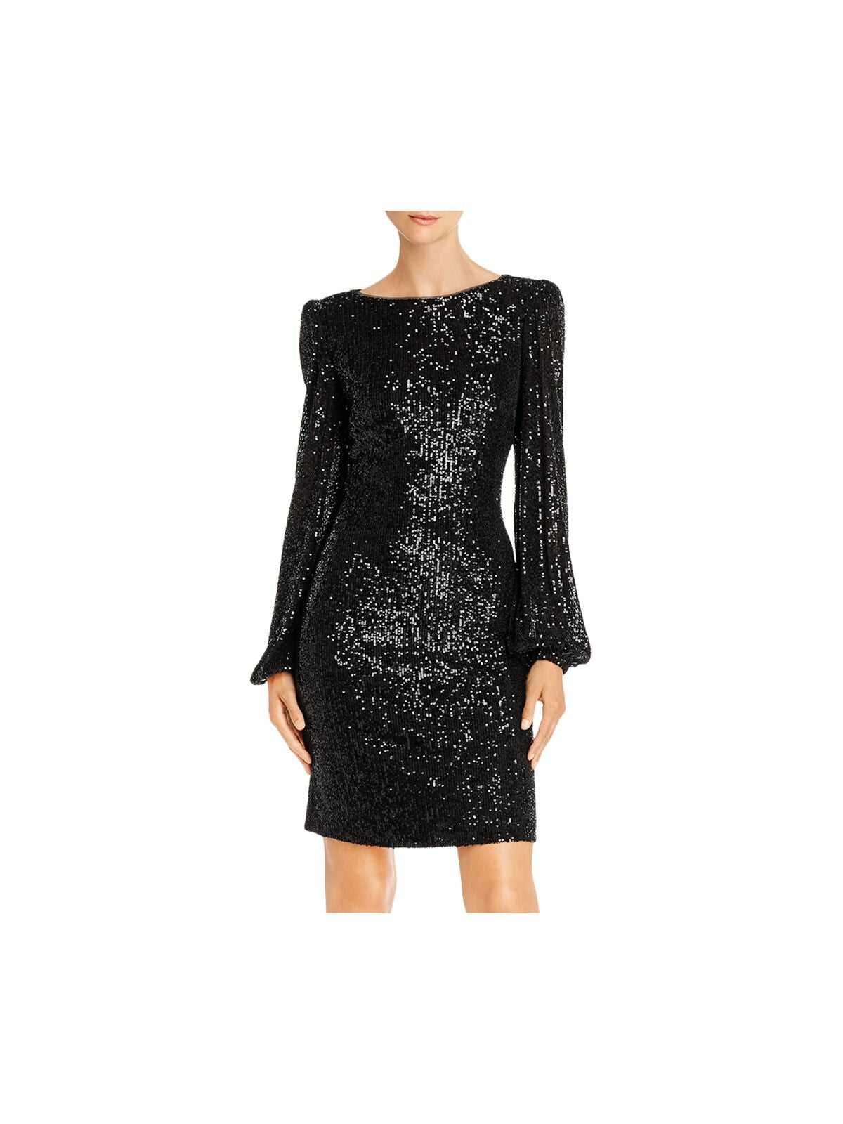 AQUA Womens Cut Out Sequined Long Sleeve Jewel Neck Short Cocktail Sheath Dress