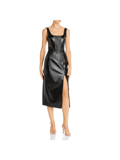 DAVID KOMA Womens Black Sleeveless Square Neck Midi Cocktail Sheath Dress 6