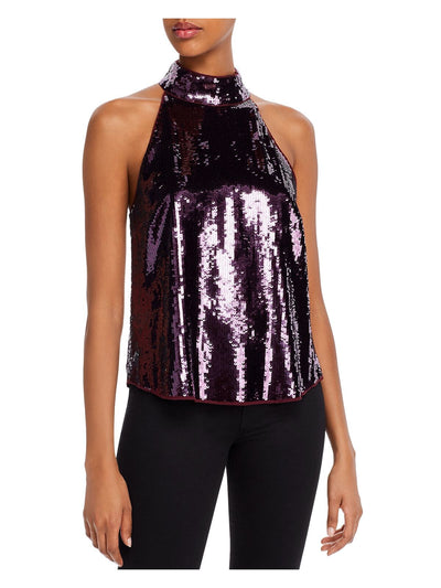 JOIE Womens Purple Sequined Sleeveless Halter Party Top XS