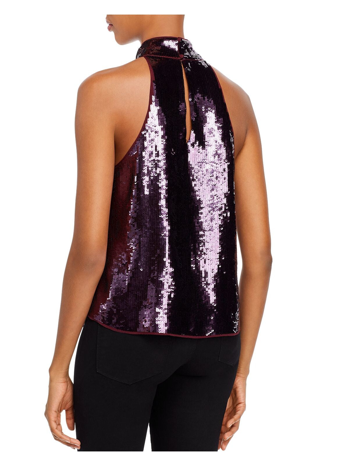 JOIE Womens Purple Sequined Sleeveless Halter Party Top M