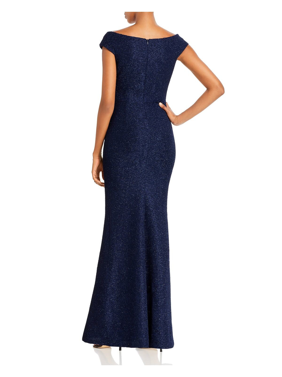 ELIZA J Womens Navy Glitter Short Sleeve V Neck Full-Length Formal Sheath Dress Juniors 12