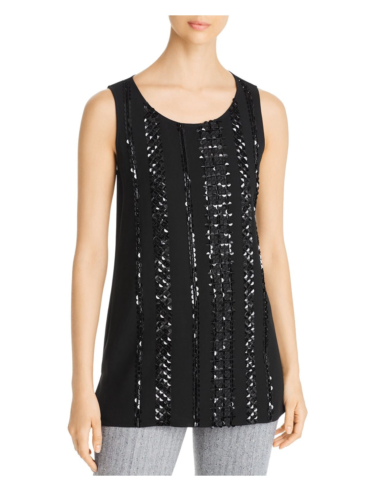 LAFAYETTE 148 NEW YORK Womens Black Embellished Sleeveless Scoop Neck Evening Top S