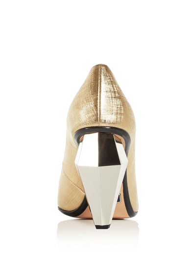 MARC JACOBS Womens Gold Comfort Metallic The Pump Pointed Toe Sculpted Heel Slip On Leather Dress Pumps Shoes 38