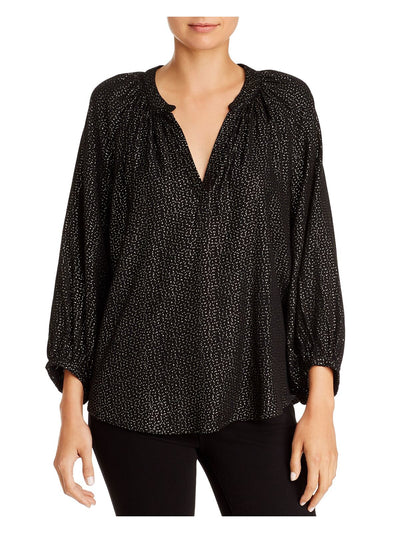 VELVET Womens Black Speckle Long Sleeve V Neck Evening Top XS