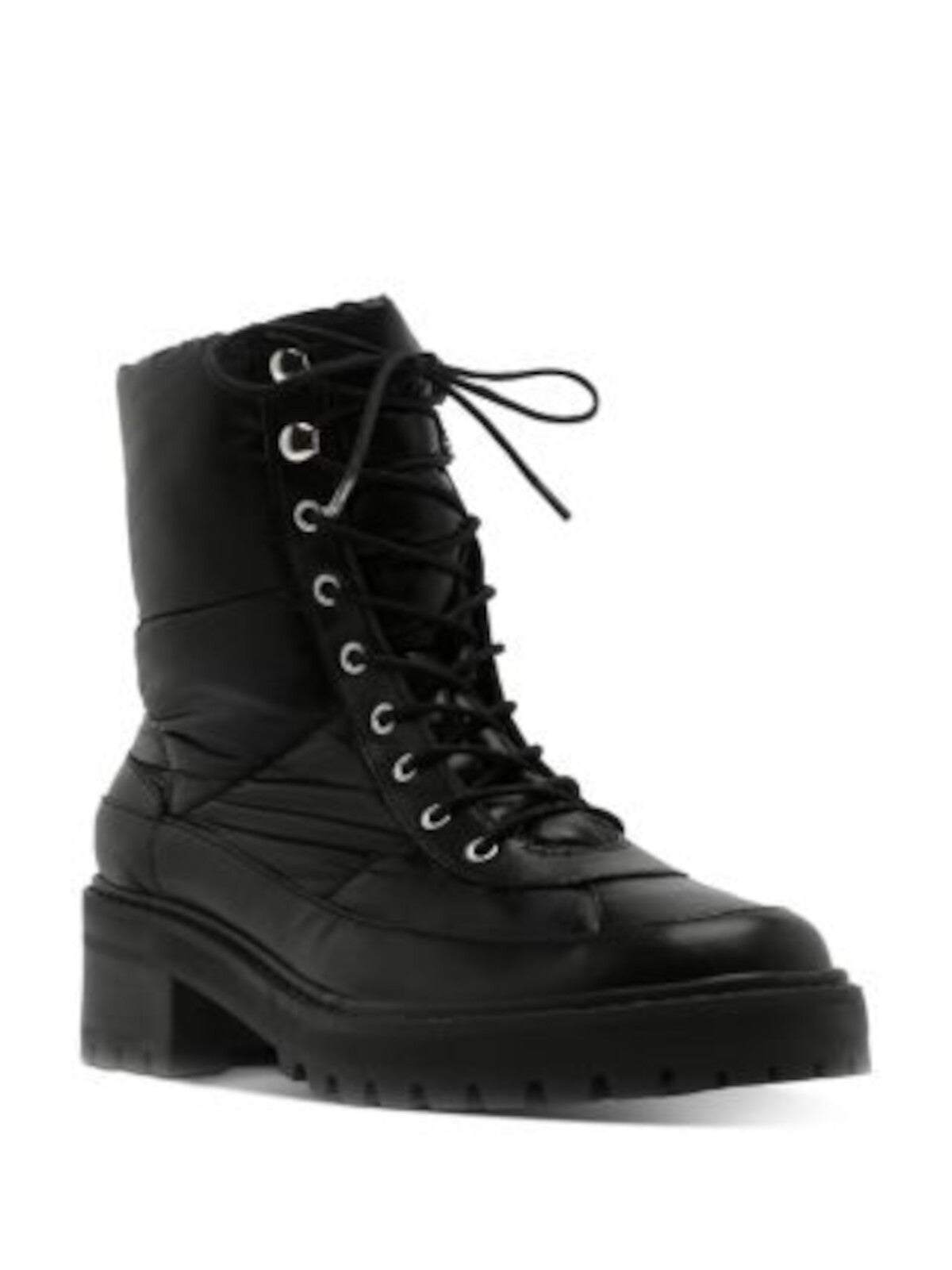 SCHUTZ Womens Black Puff Lug Sole Amaris Round Toe Block Heel Lace-Up Leather Combat Boots 5 B