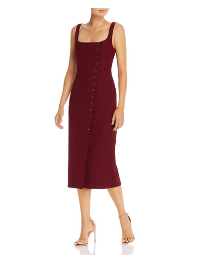 FAME AND PARTNERS Womens Burgundy Spaghetti Strap Square Neck Below The Knee Evening Sheath Dress 10
