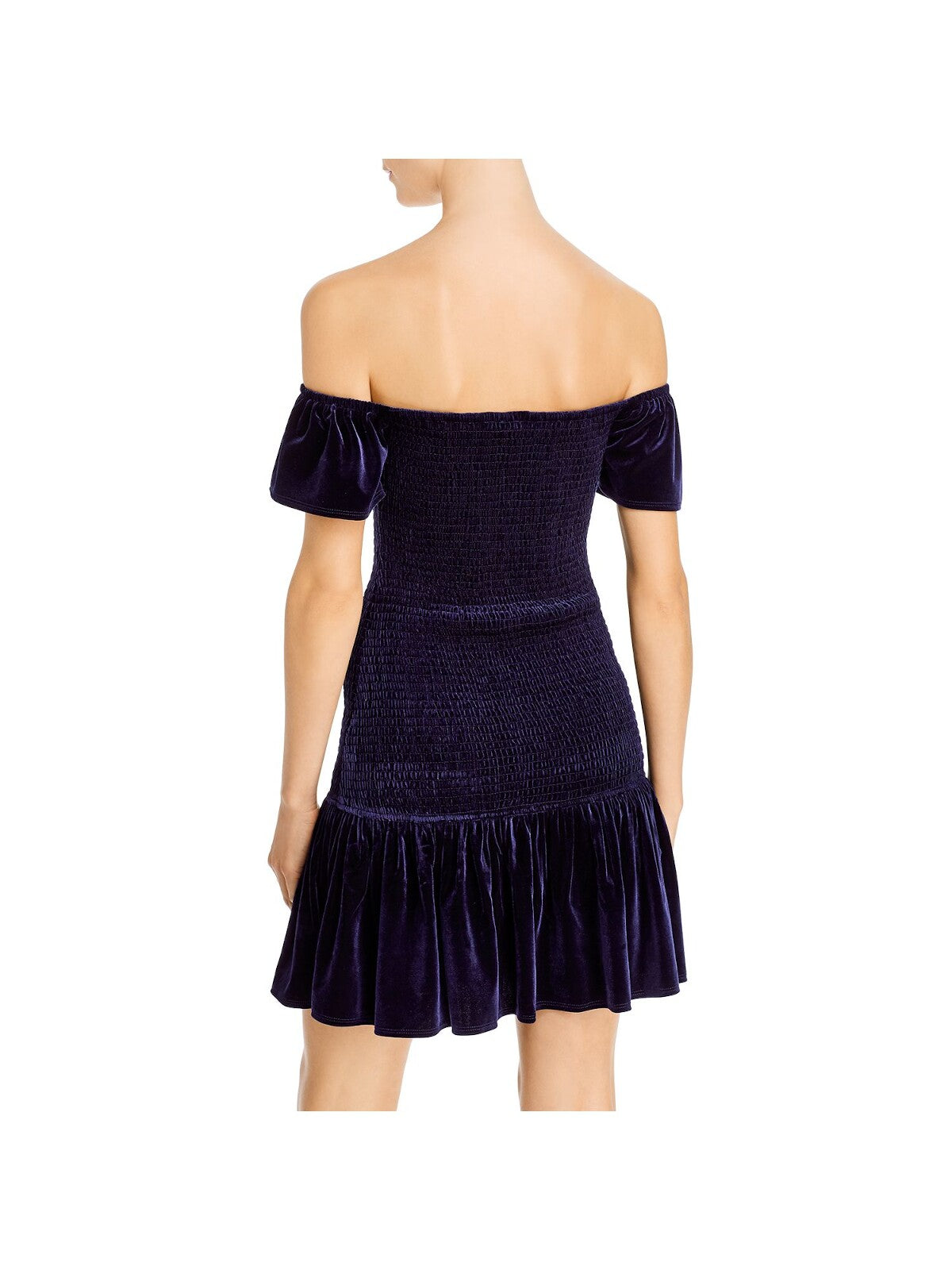 AQUA Womens Navy Off Shoulder Mini Fit + Flare Party Dress Size: S